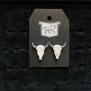 White and Gray Bull Head Earrings